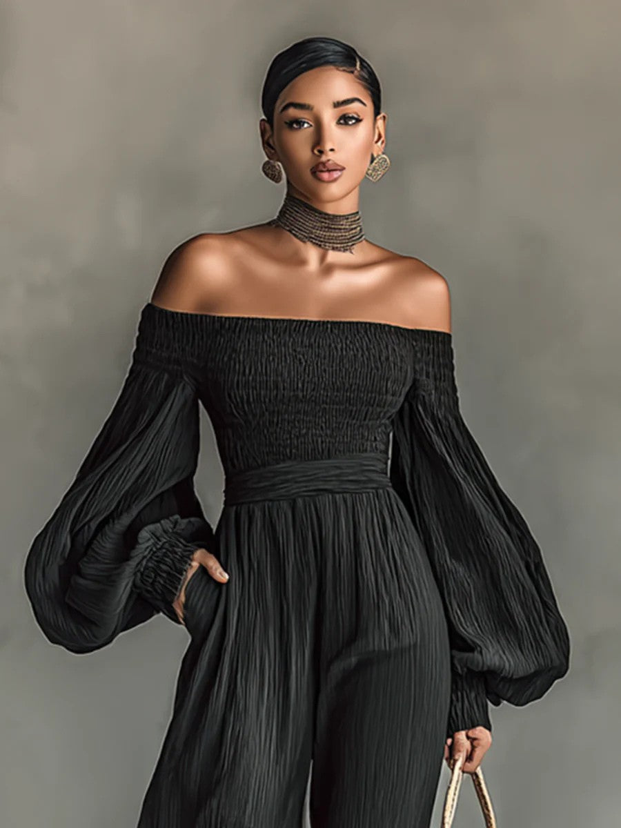 Celistra | Pleated Off-Shoulder Jumpsuit