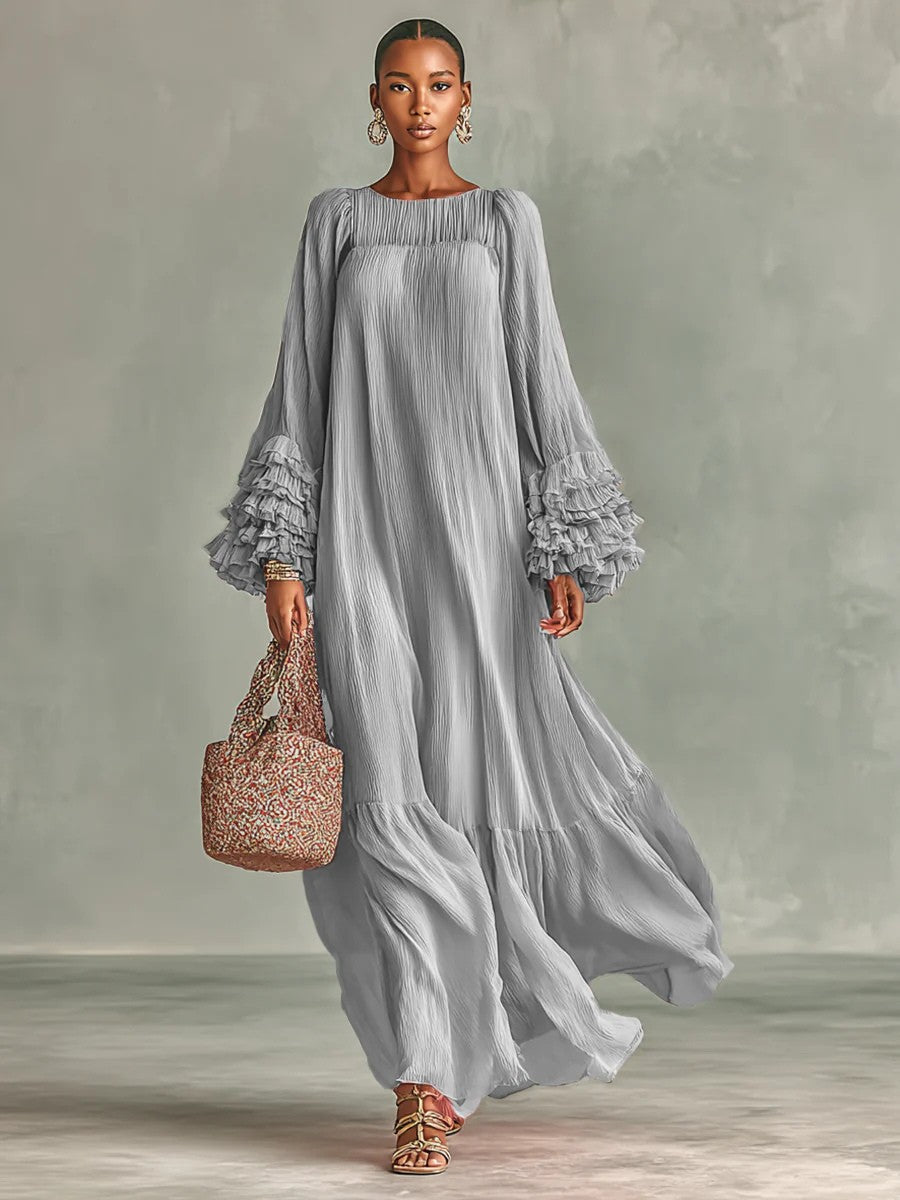 Anivelle | Pleated Chiffon Maxi Dress
