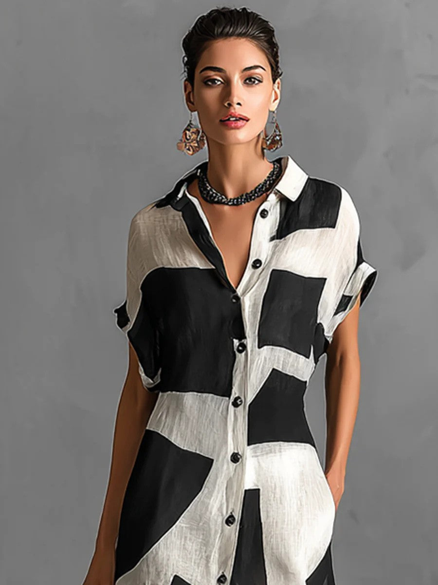 Altheira | Geometric Chiffon Shirt Dress