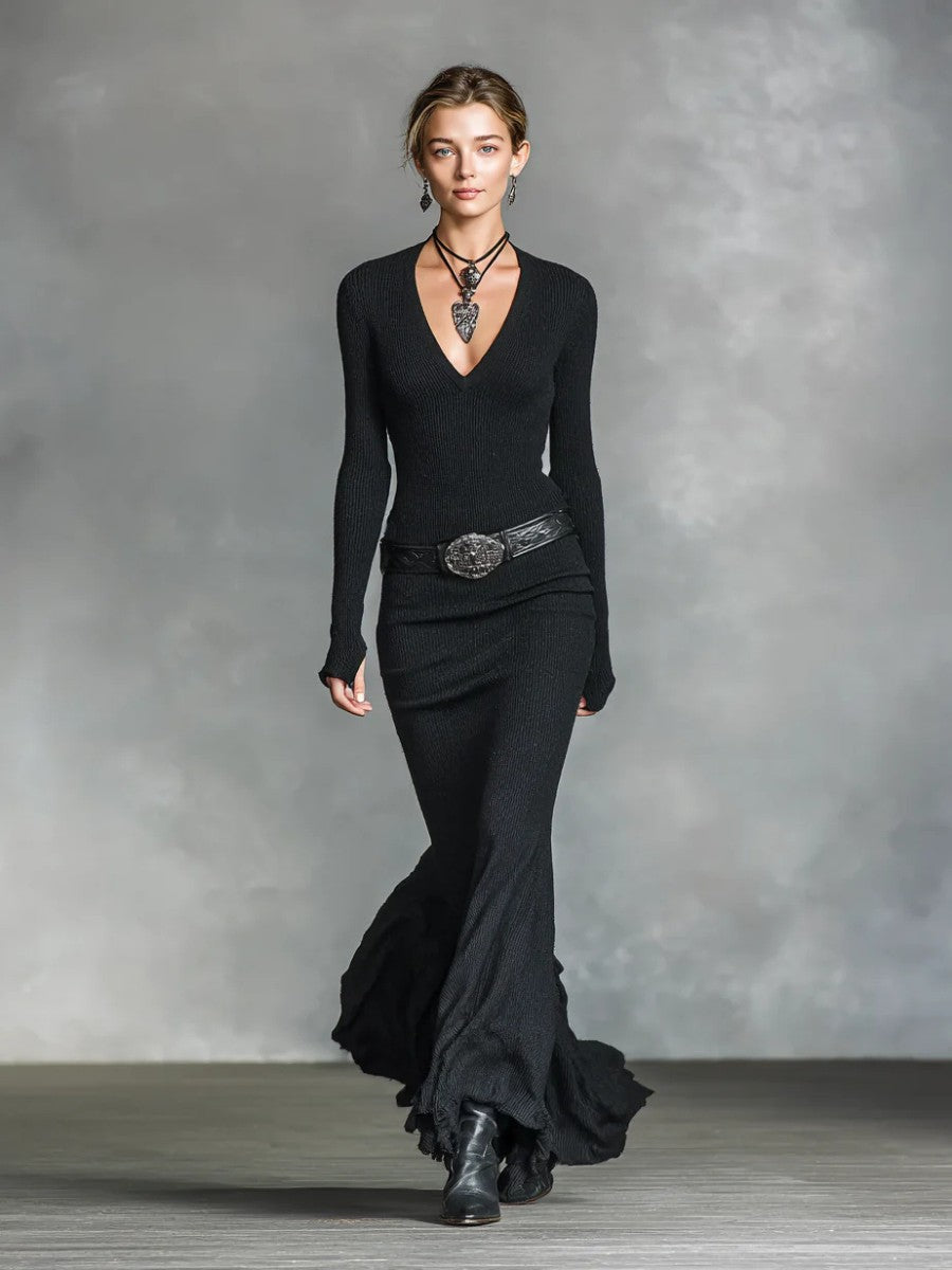 Serenya | Jersey V-Neck Maxi Dress