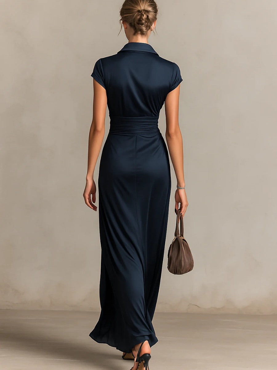 Selvianne | Satin Lapel Maxi Dress