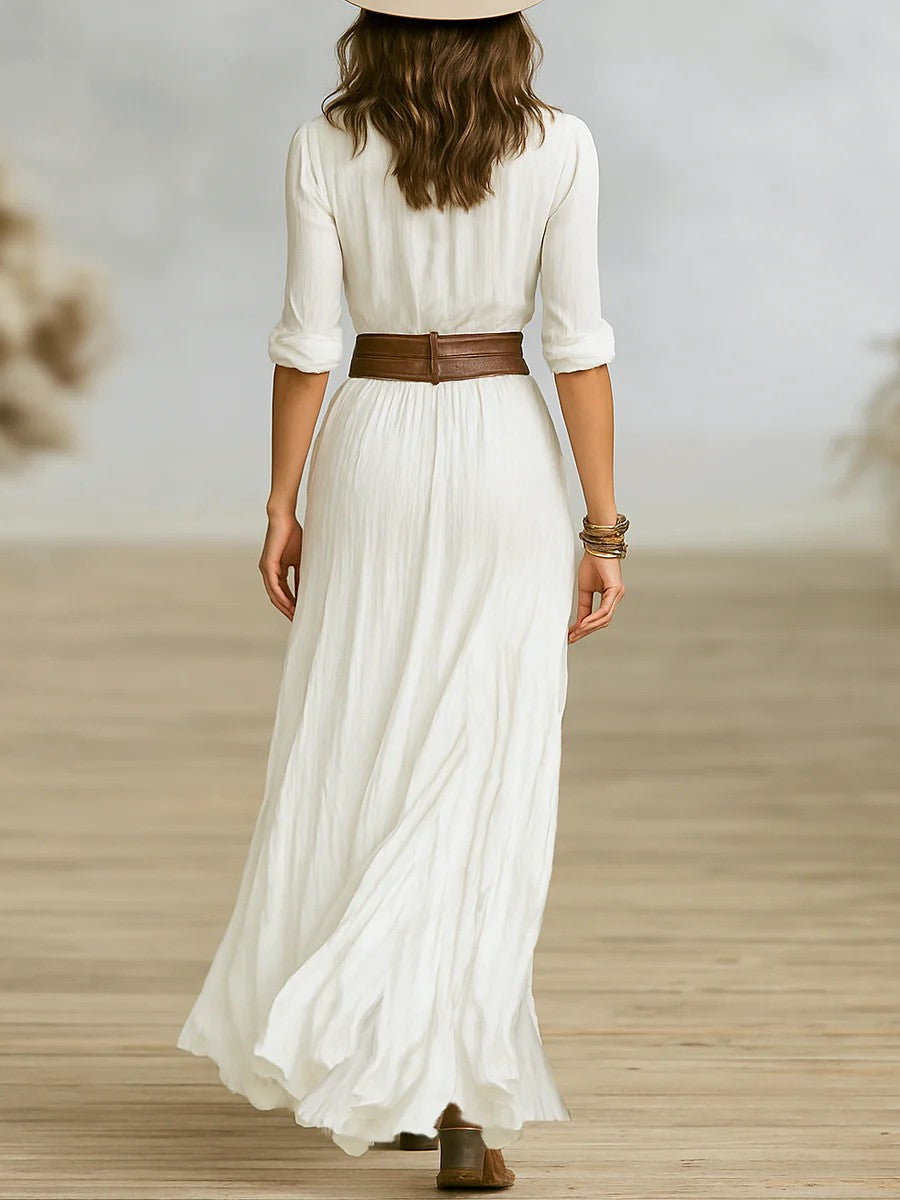 Thessara | Pleated Lapel Maxi Dress