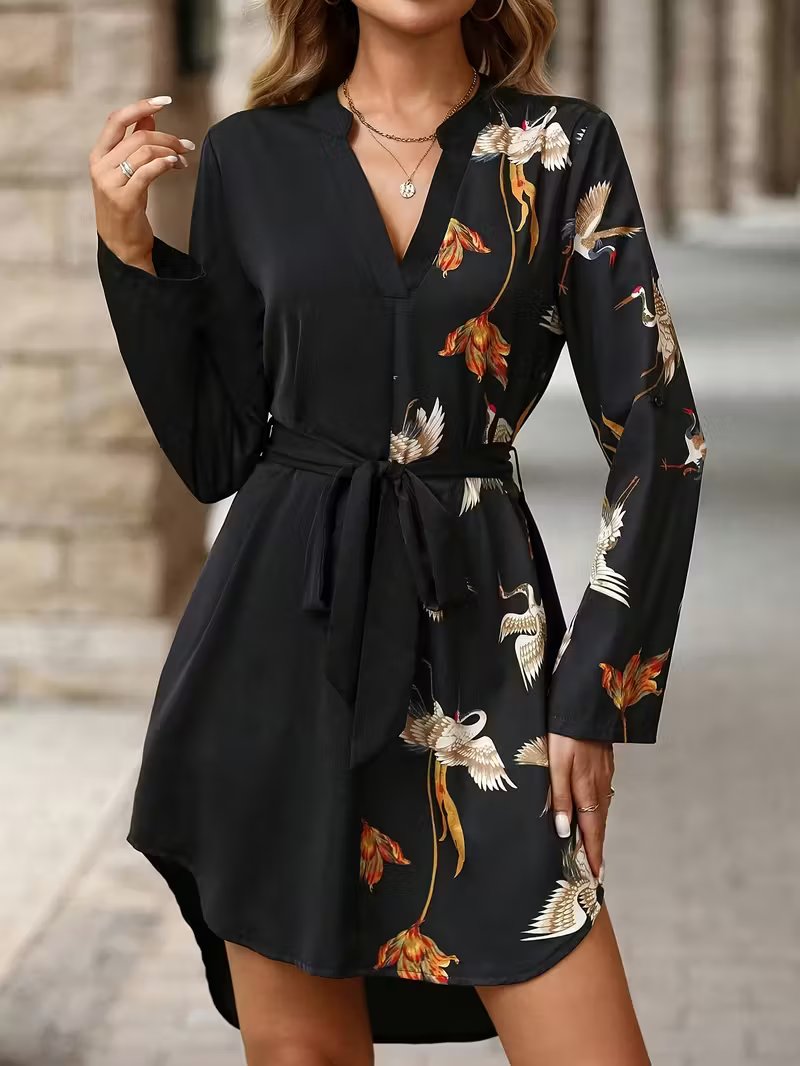 Amivienne | Long-Sleeve Floral Wrap Dress