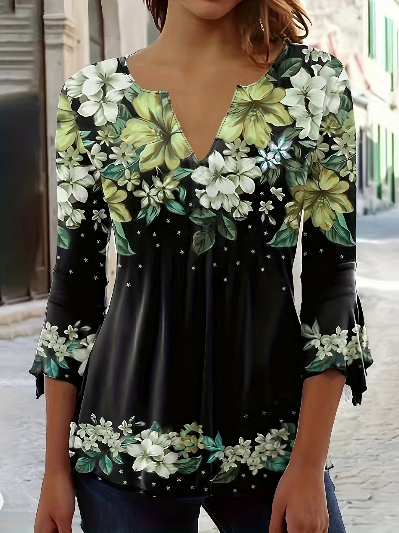 Marivelle | Floral V-Neck Top