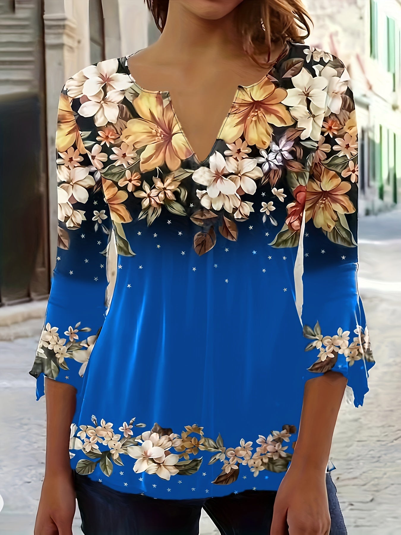 Marivelle | Floral V-Neck Top