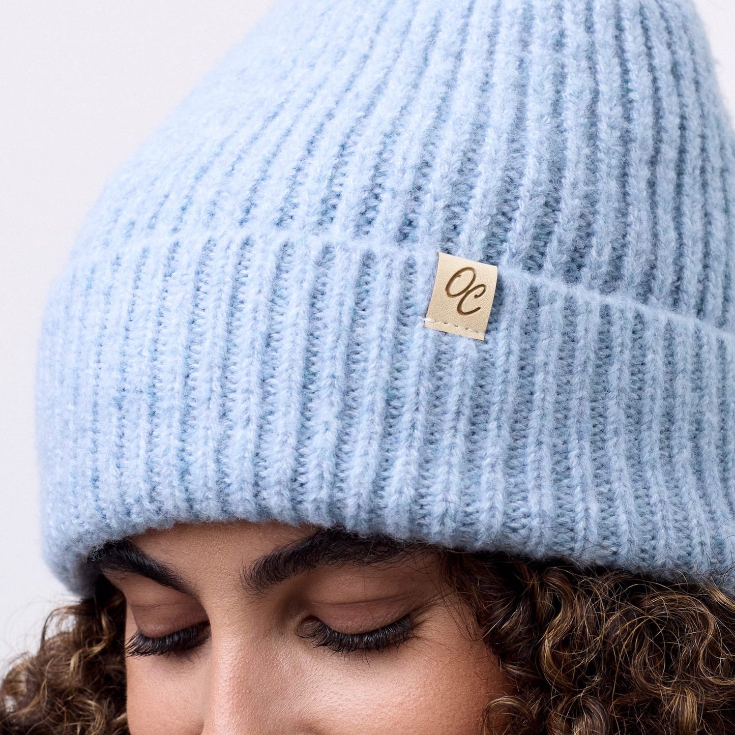 Satin Lined Beanie with Pom - Carrie in Light Blue