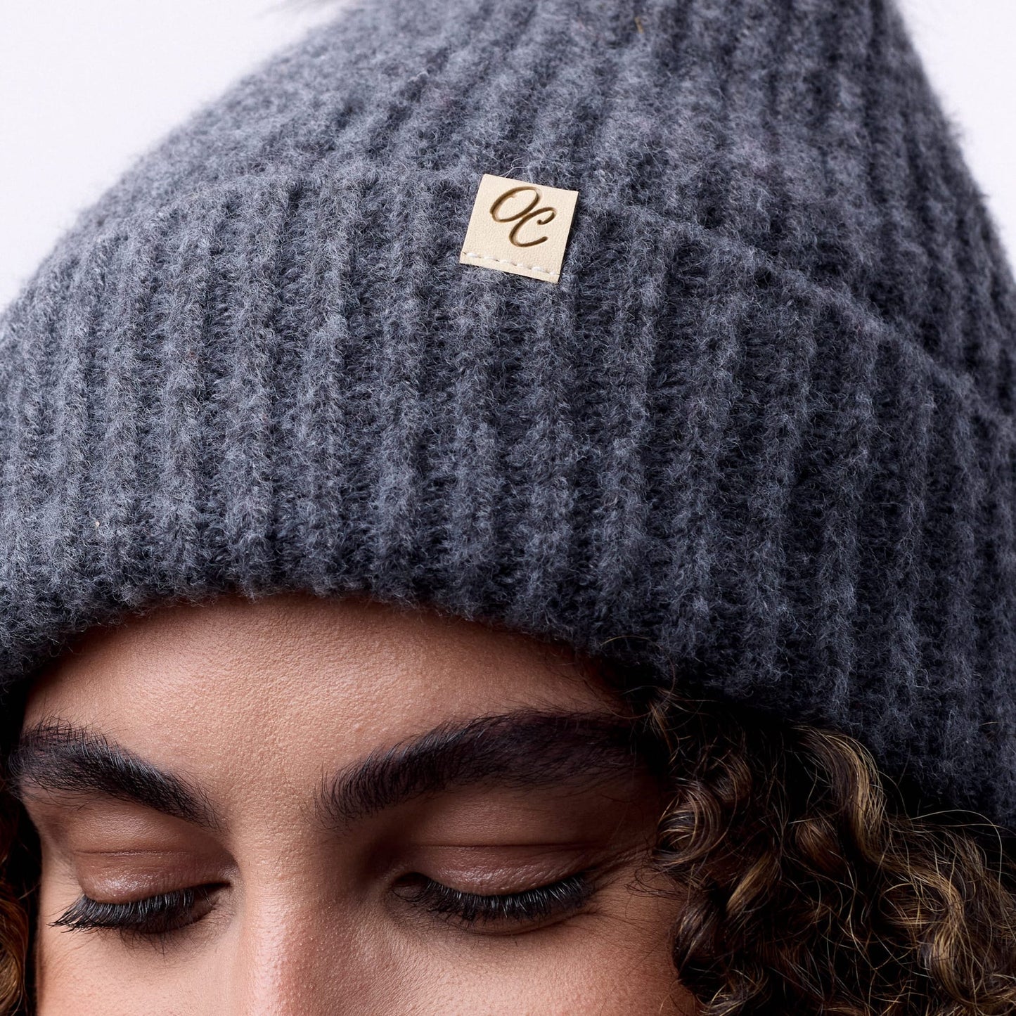 Satin Lined Beanie with Pom - Carrie in Dark Grey