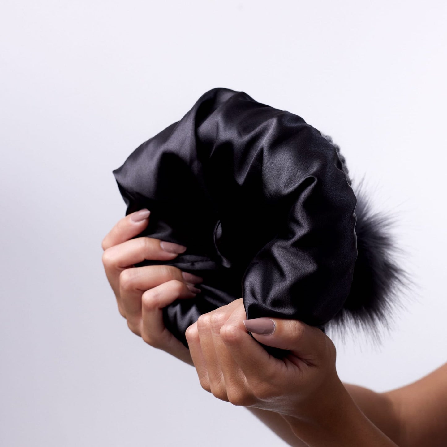 Satin Lined Beanie with Pom - Carrie in Dark Grey