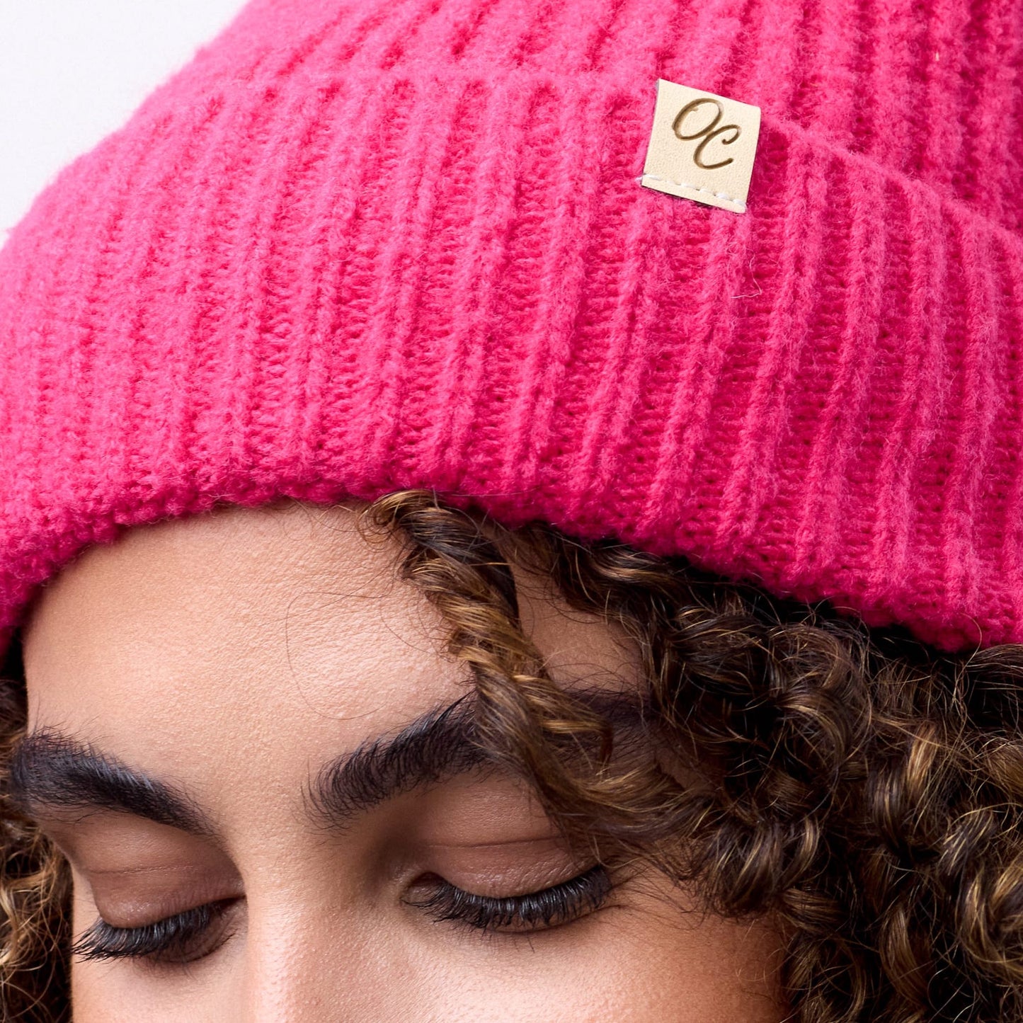 Satin Lined Beanie with Pom - Carrie in Hot Pink