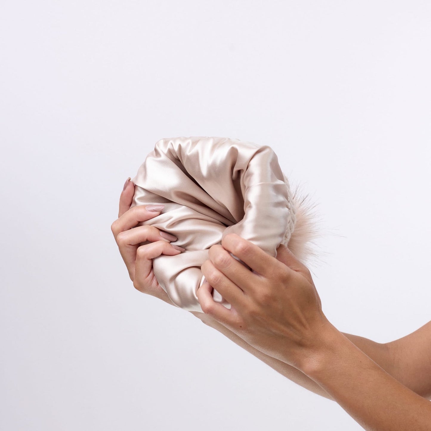 Satin Lined Beanie with Pom - Carrie in Sand