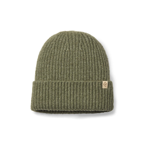 Satin Lined Knitted Beanie Hat - Ella in Olive Green