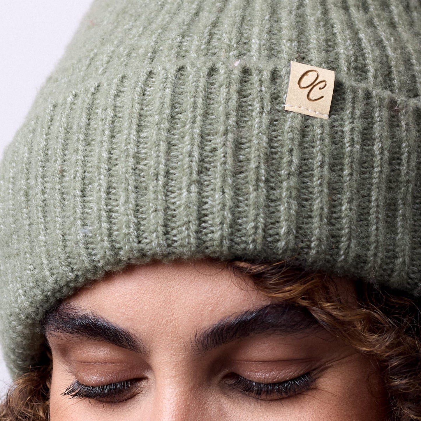 Satin Lined Knitted Beanie Hat - Ella in Olive Green