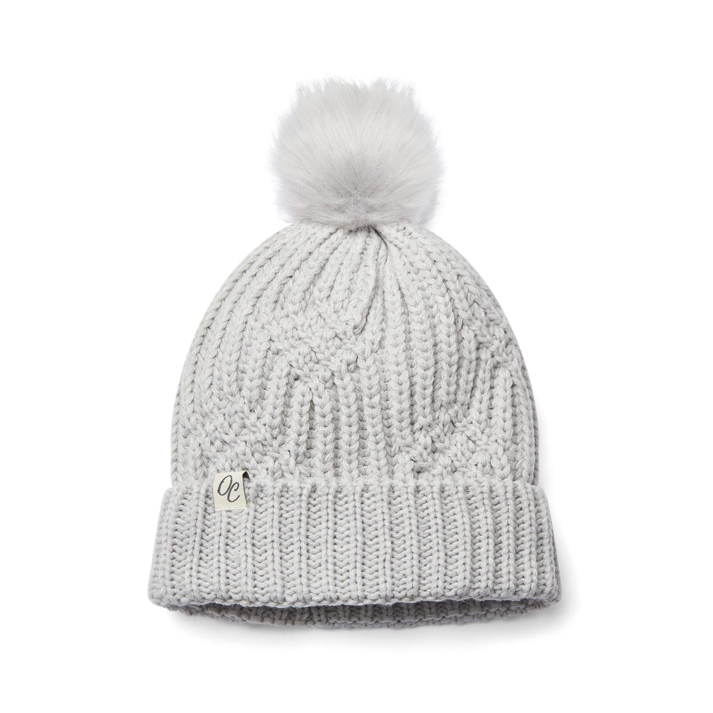 Satin Lined Knitted Beanie Hat - Grey with Pom Pom