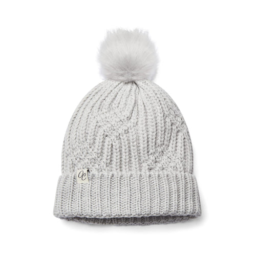 Satin Lined Knitted Beanie Hat - Grey with Pom Pom