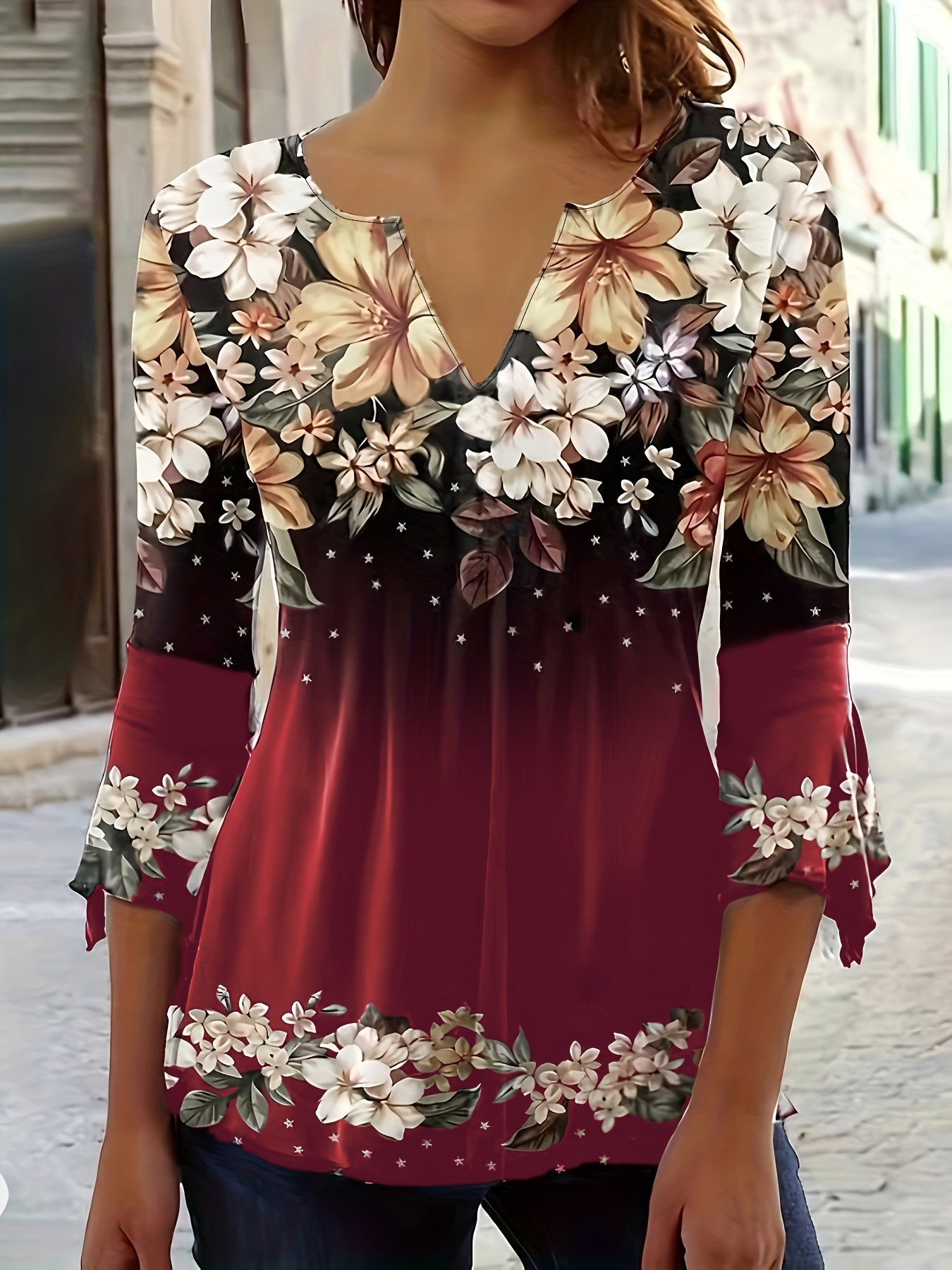 Marivelle | Floral V-Neck Top