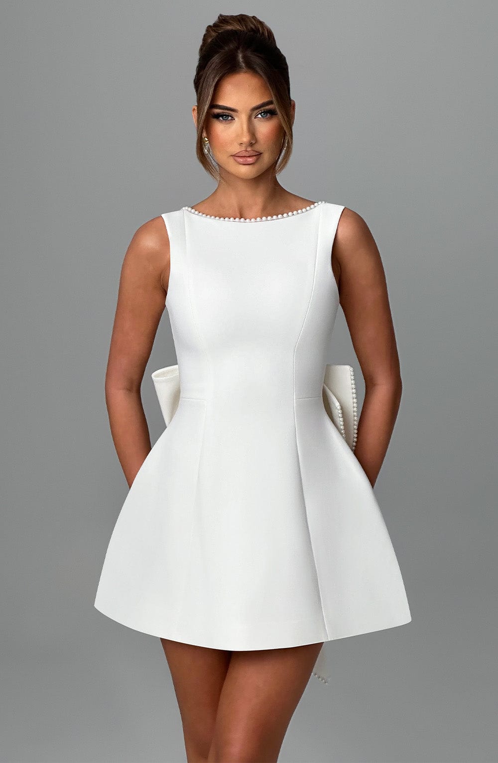 Liora | Pearl-Detail Ivory Mini Dress