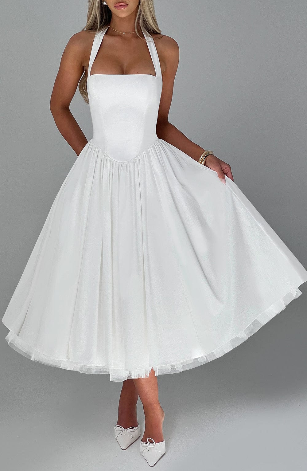 Valenne | Ivory Midi Halter Dress