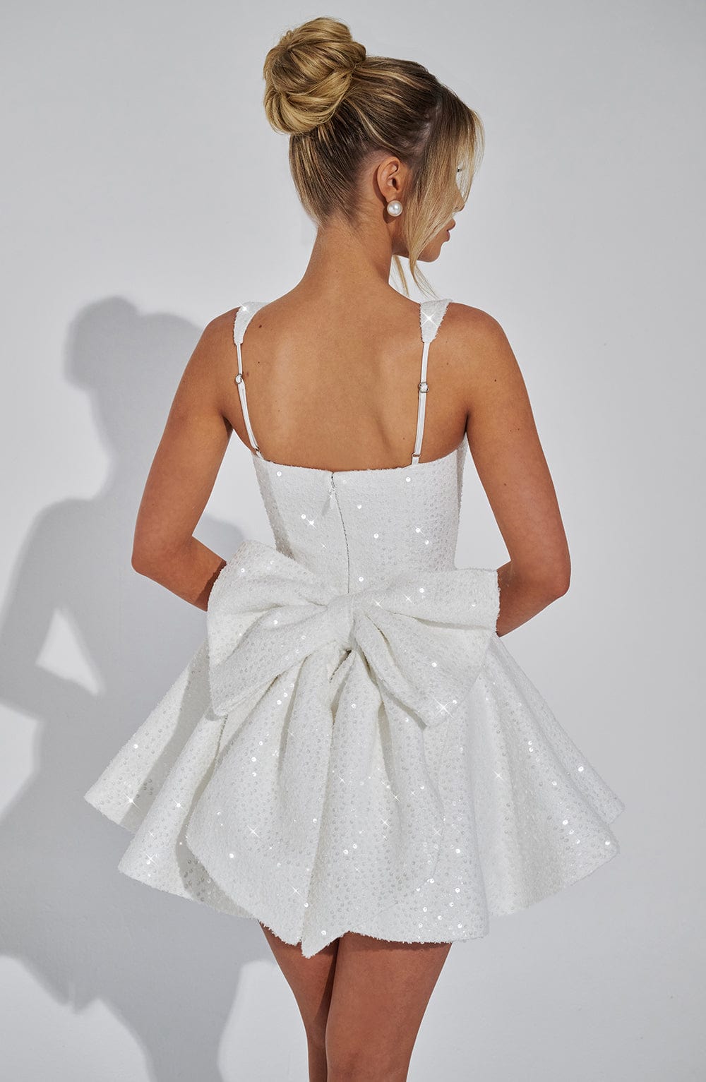 Ardeline | Ivory Sequin Tweed Mini Dress