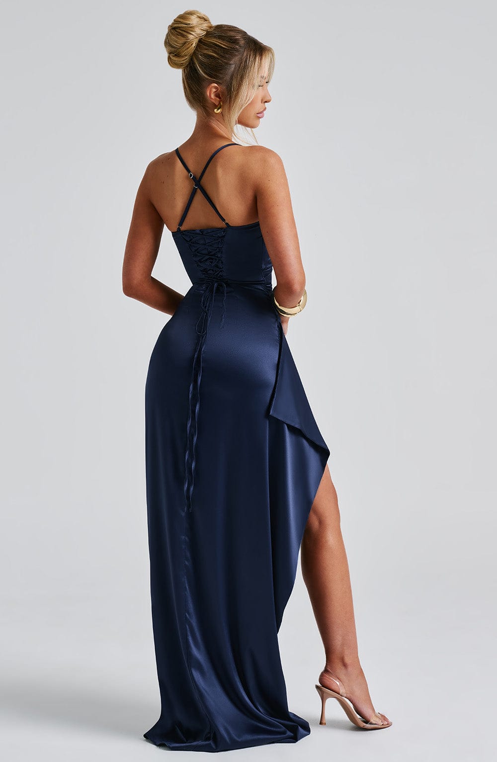 Evelyne | Navy Satin Maxi Gown