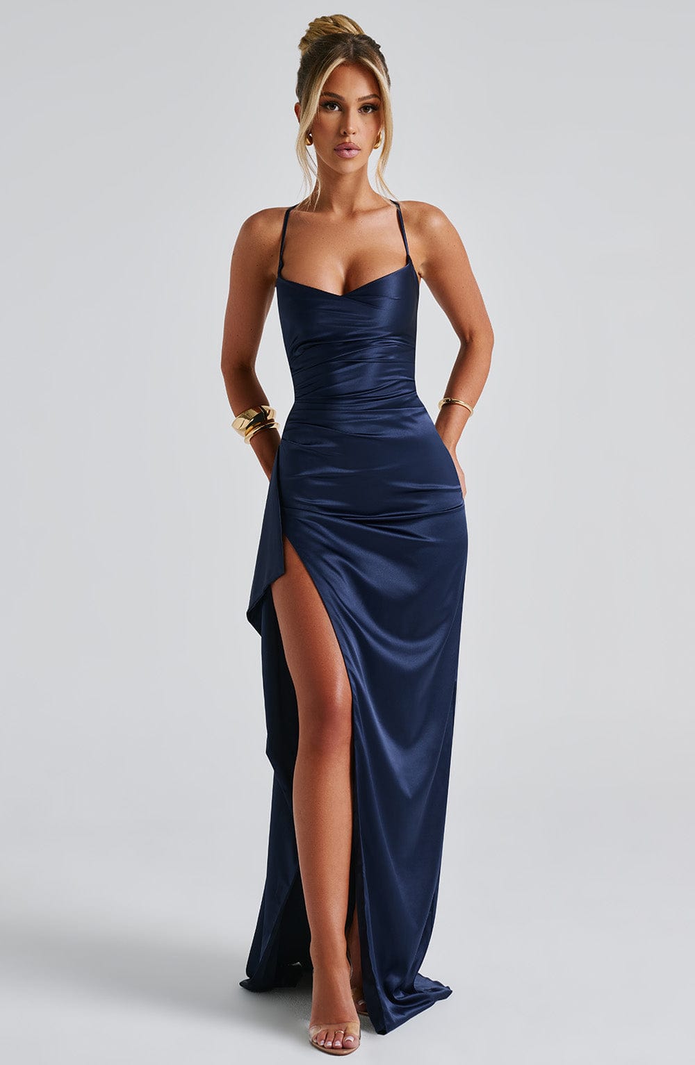 Evelyne | Navy Satin Maxi Gown