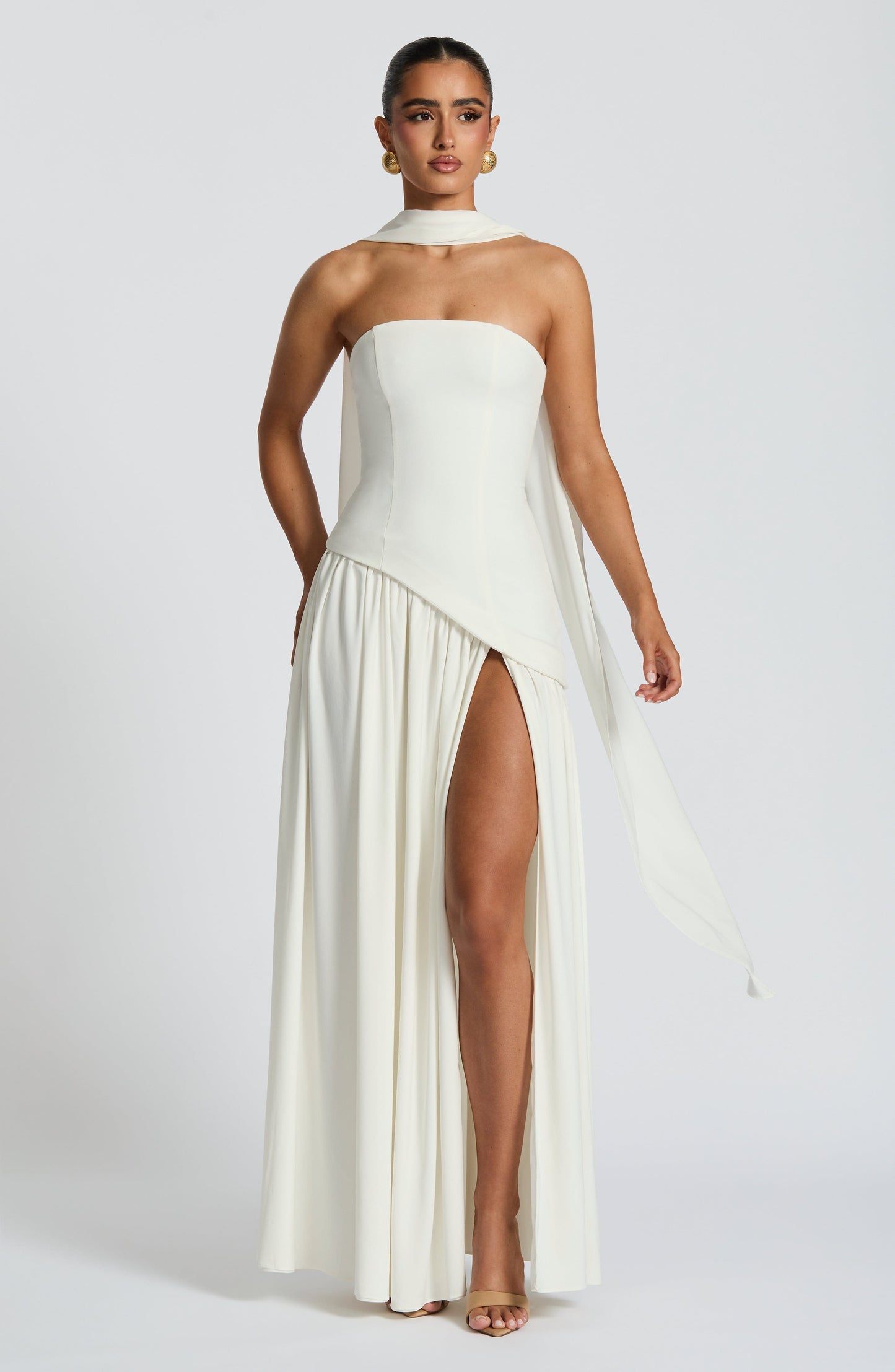 Isolde | Ivory Crepe & Chiffon Maxi Gown
