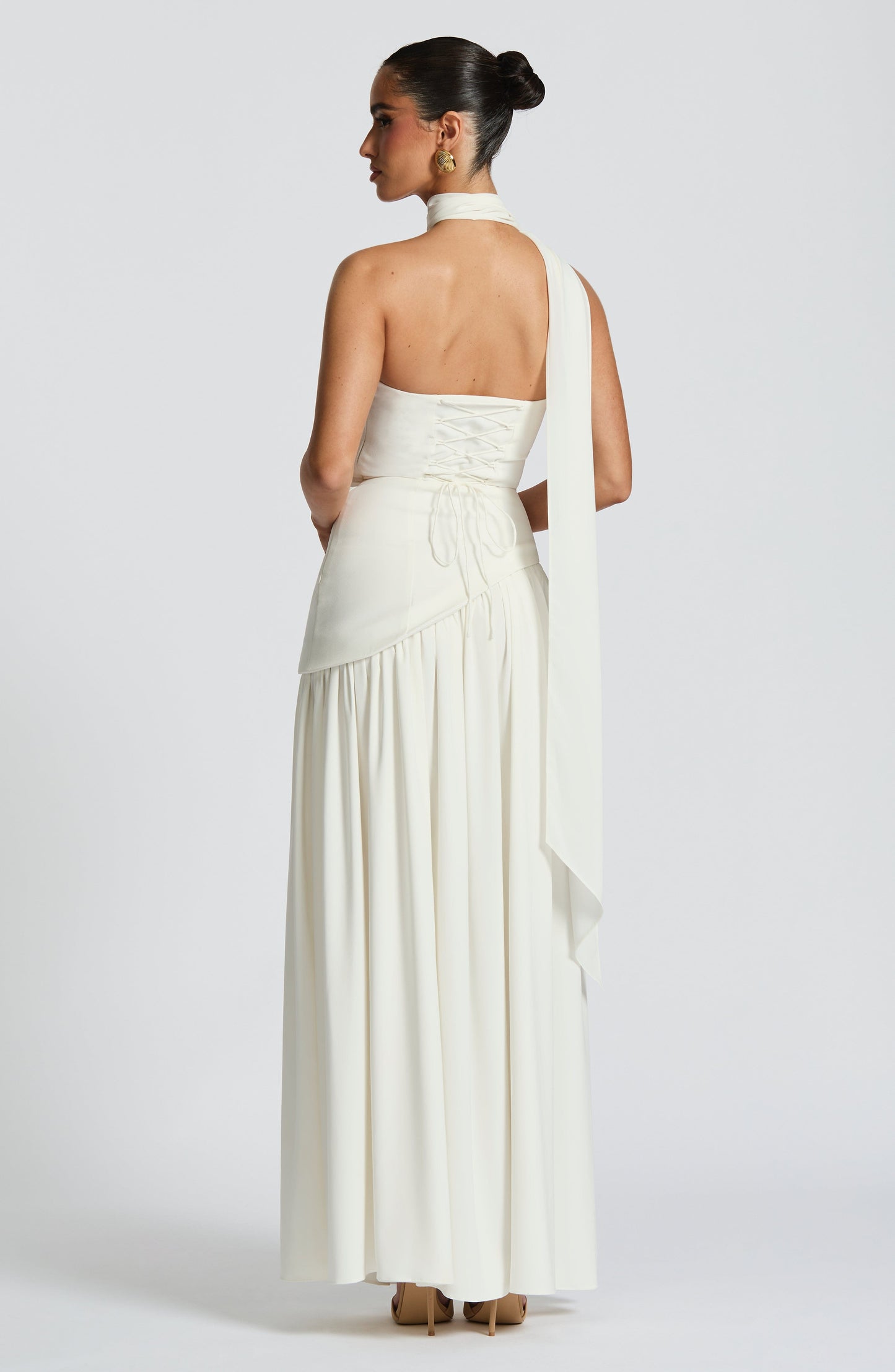 Isolde | Ivory Crepe & Chiffon Maxi Gown