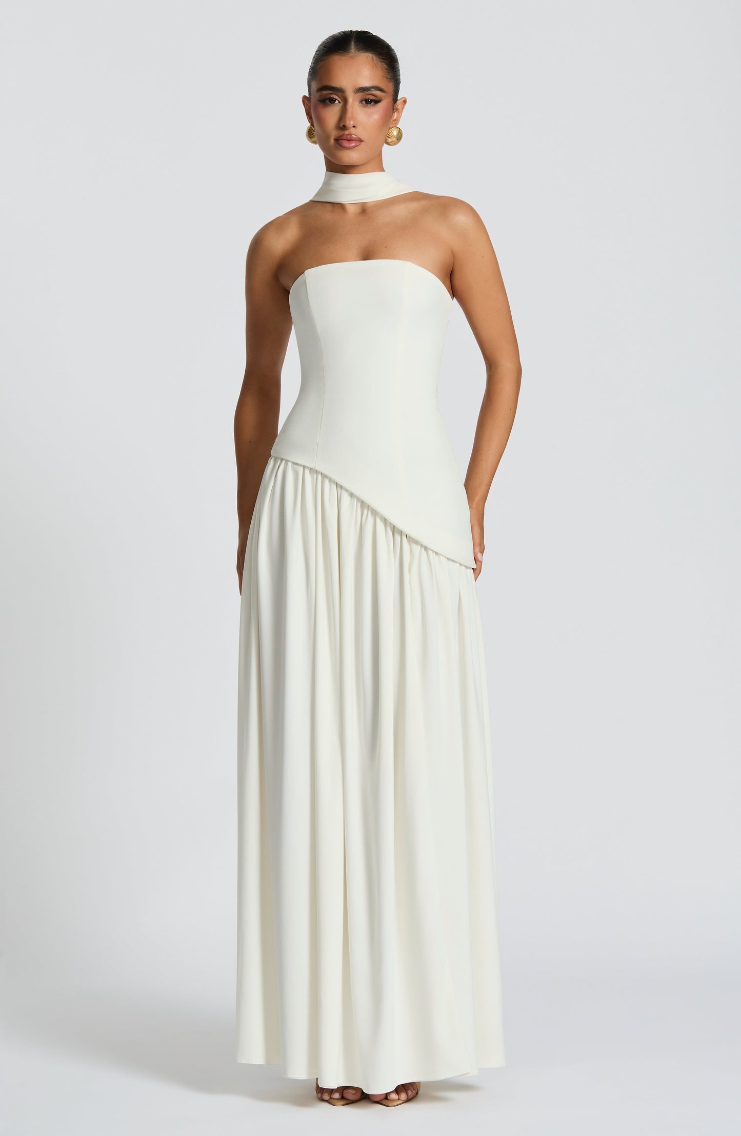 Isolde | Ivory Crepe & Chiffon Maxi Gown