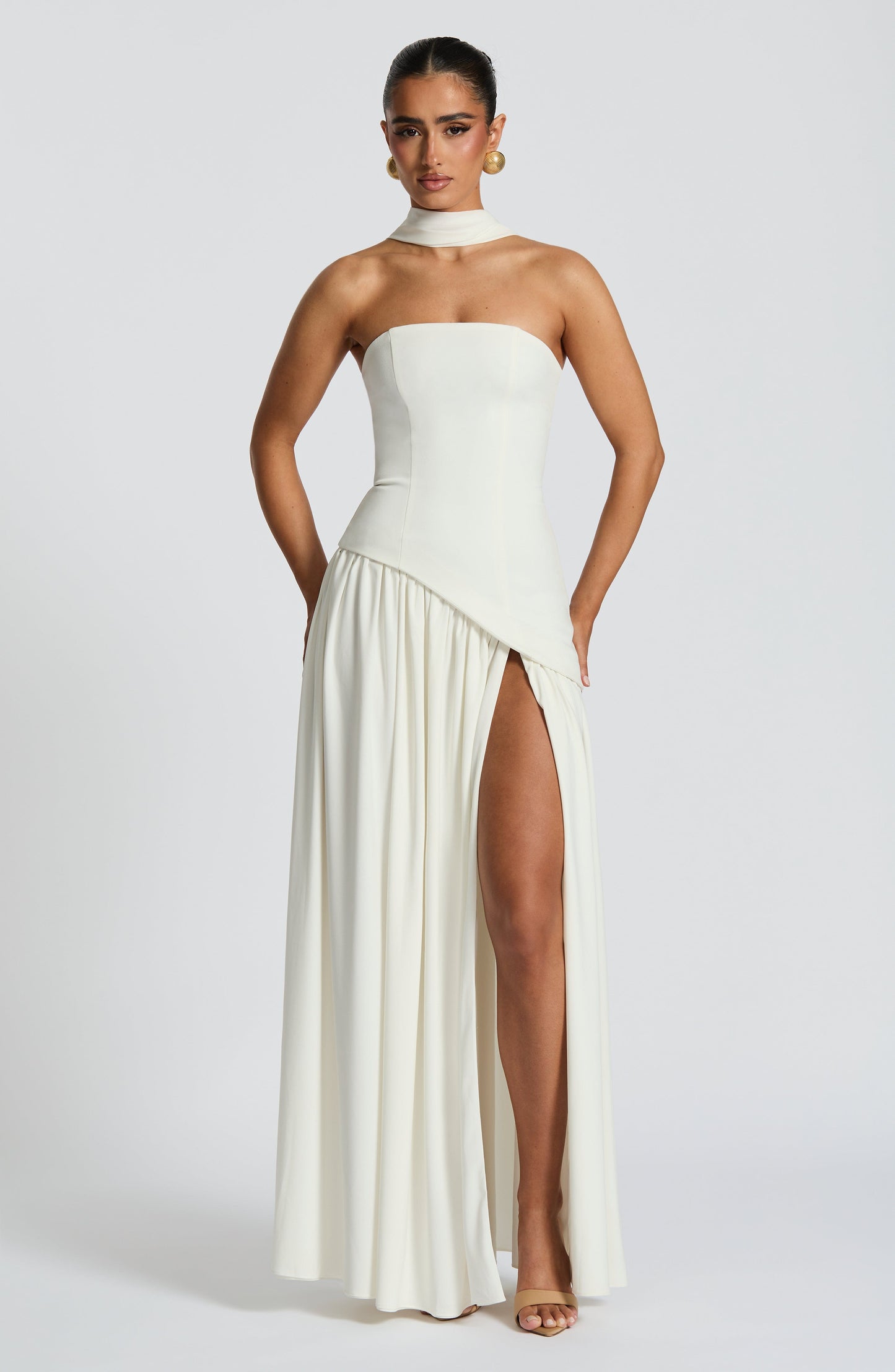 Isolde | Ivory Crepe & Chiffon Maxi Gown
