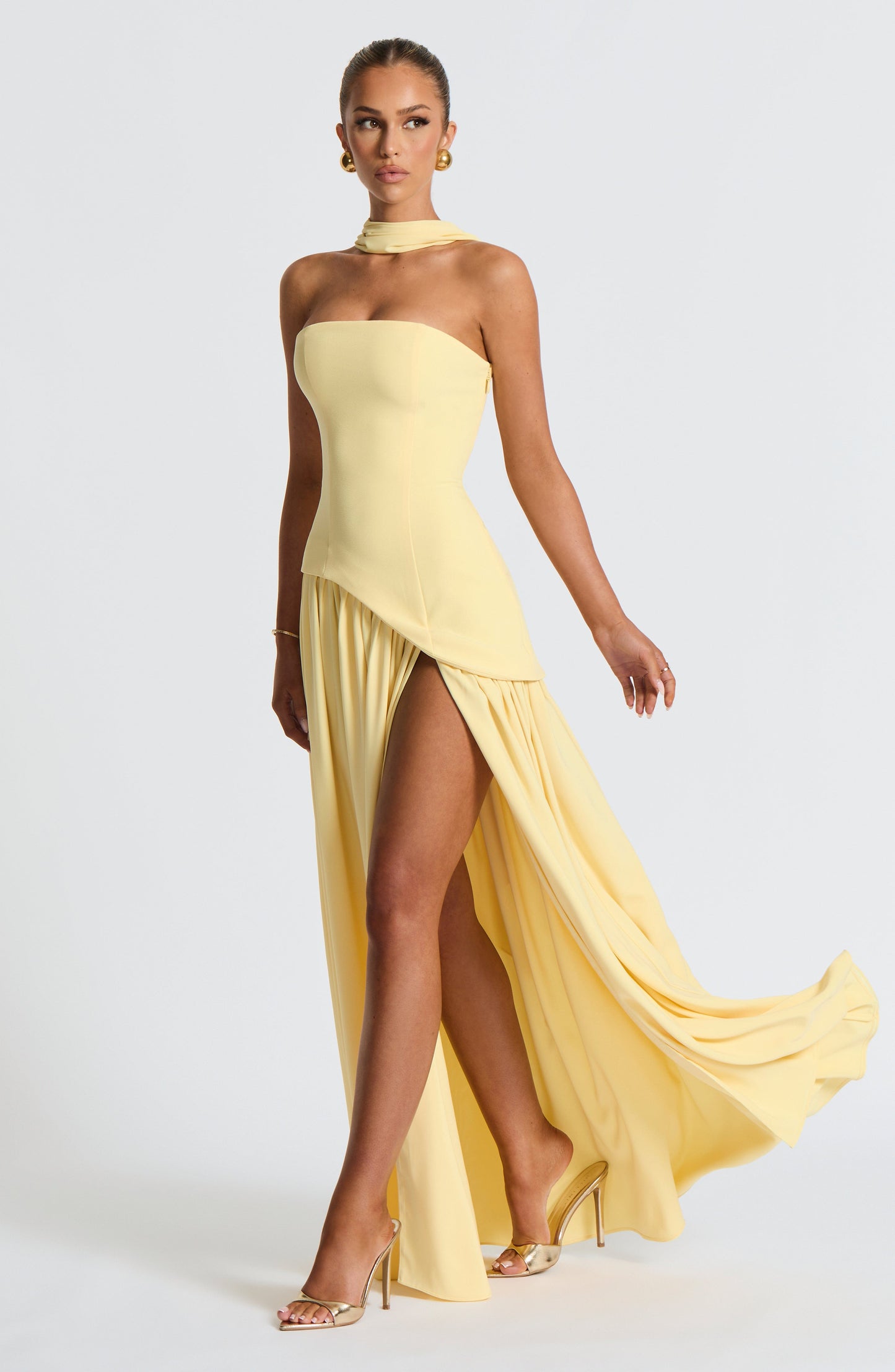 Elara | Lemon Crepe & Chiffon Maxi Gown
