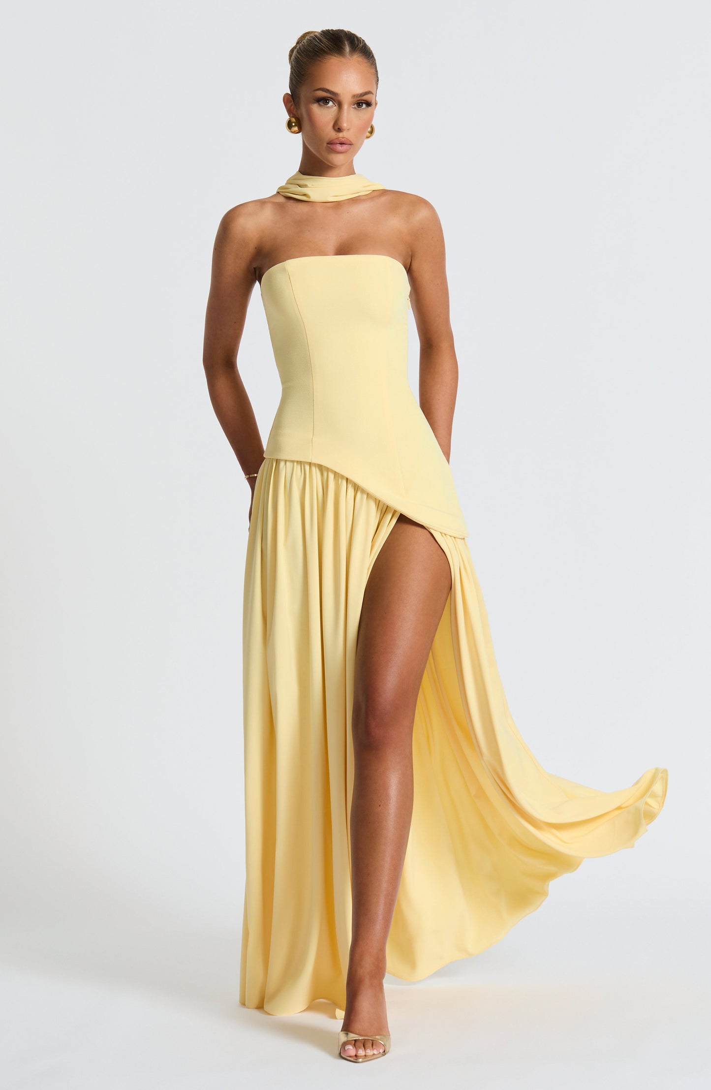 Elara | Lemon Crepe & Chiffon Maxi Gown