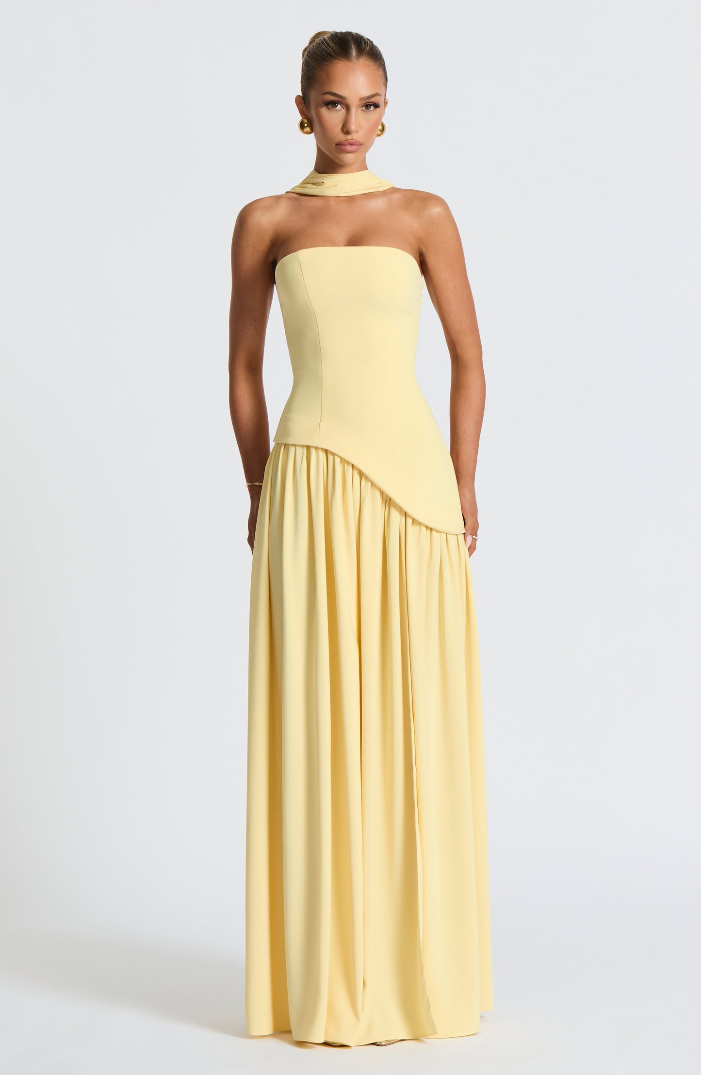 Elara | Lemon Crepe & Chiffon Maxi Gown