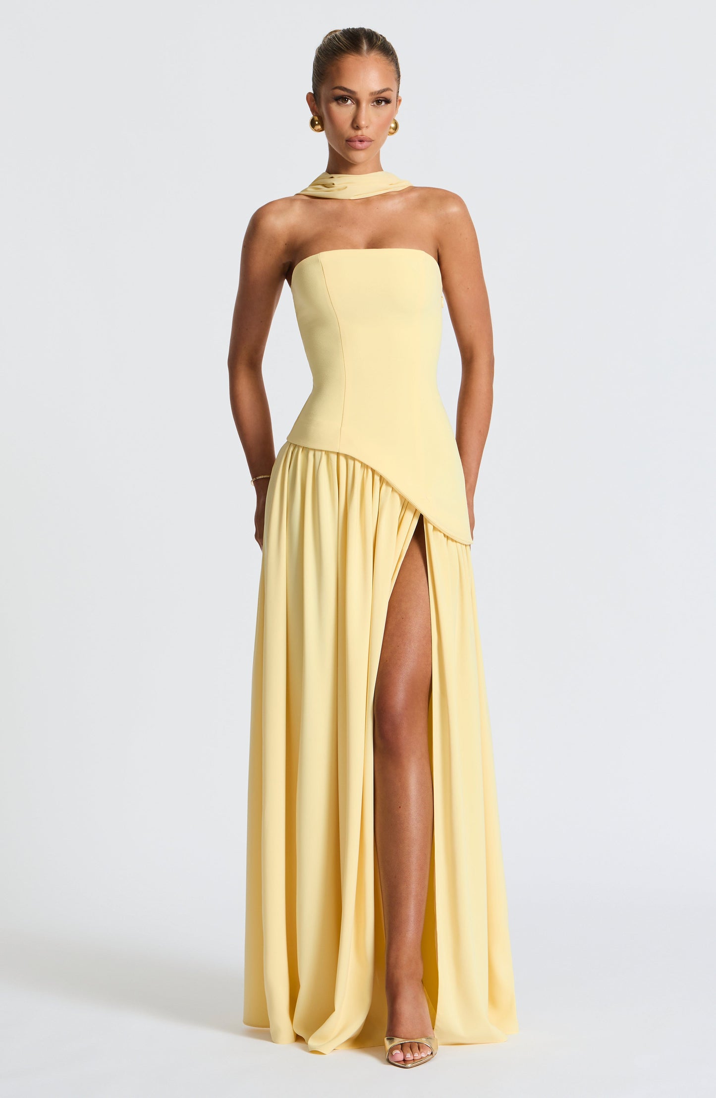 Elara | Lemon Crepe & Chiffon Maxi Gown
