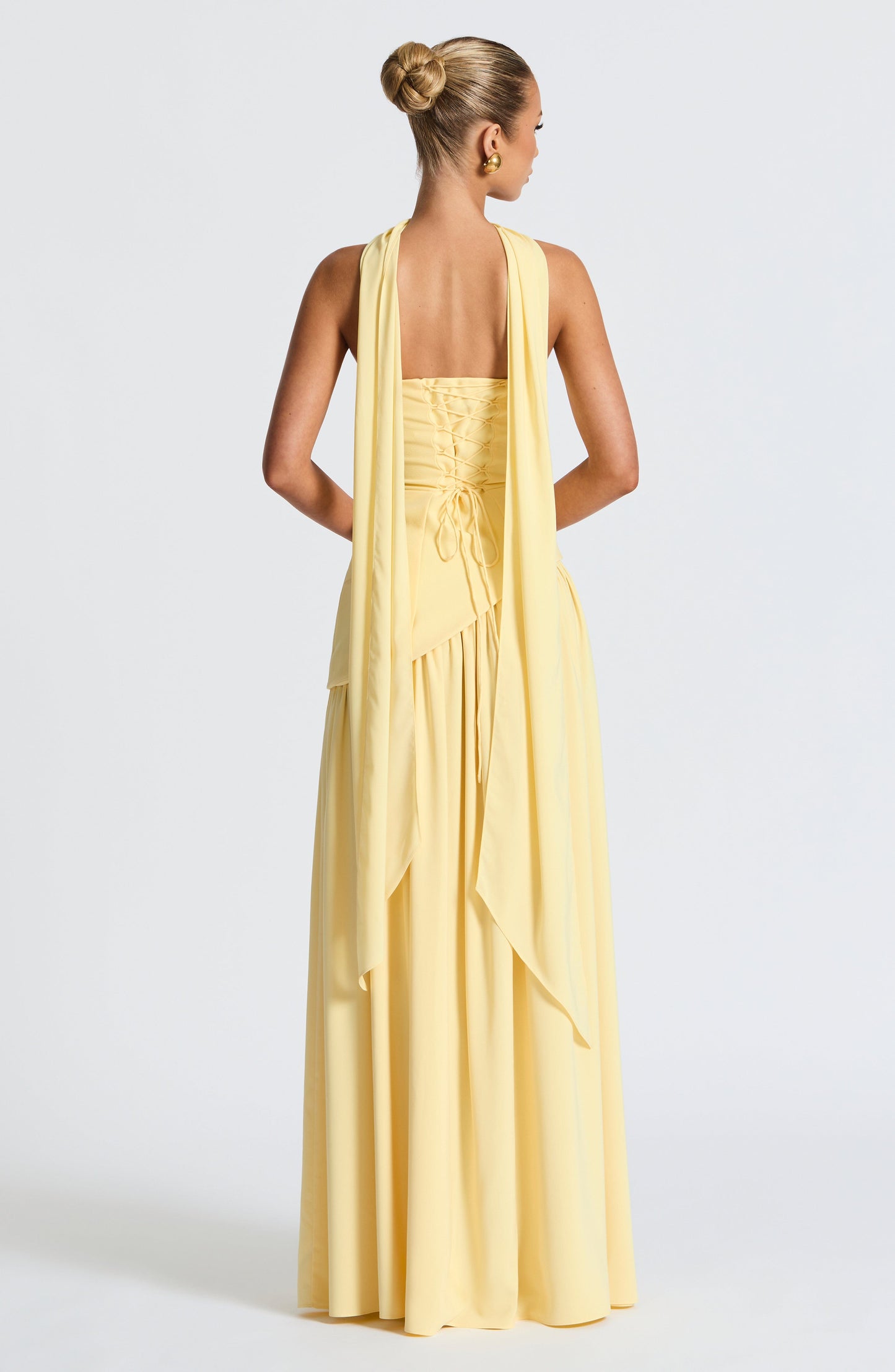 Elara | Lemon Crepe & Chiffon Maxi Gown