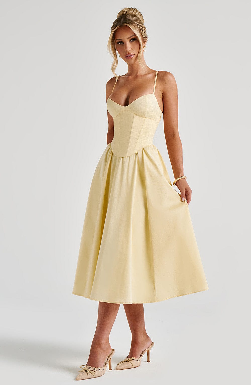 Solenne | Lemon Corset Midi Dress