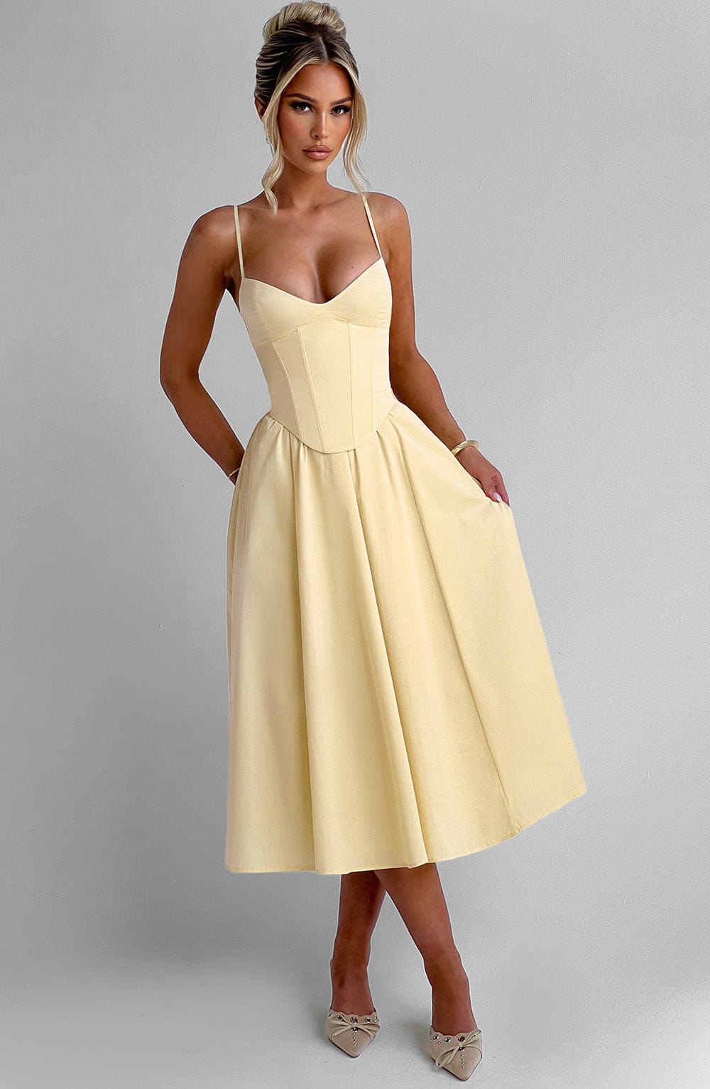 Solenne | Lemon Corset Midi Dress