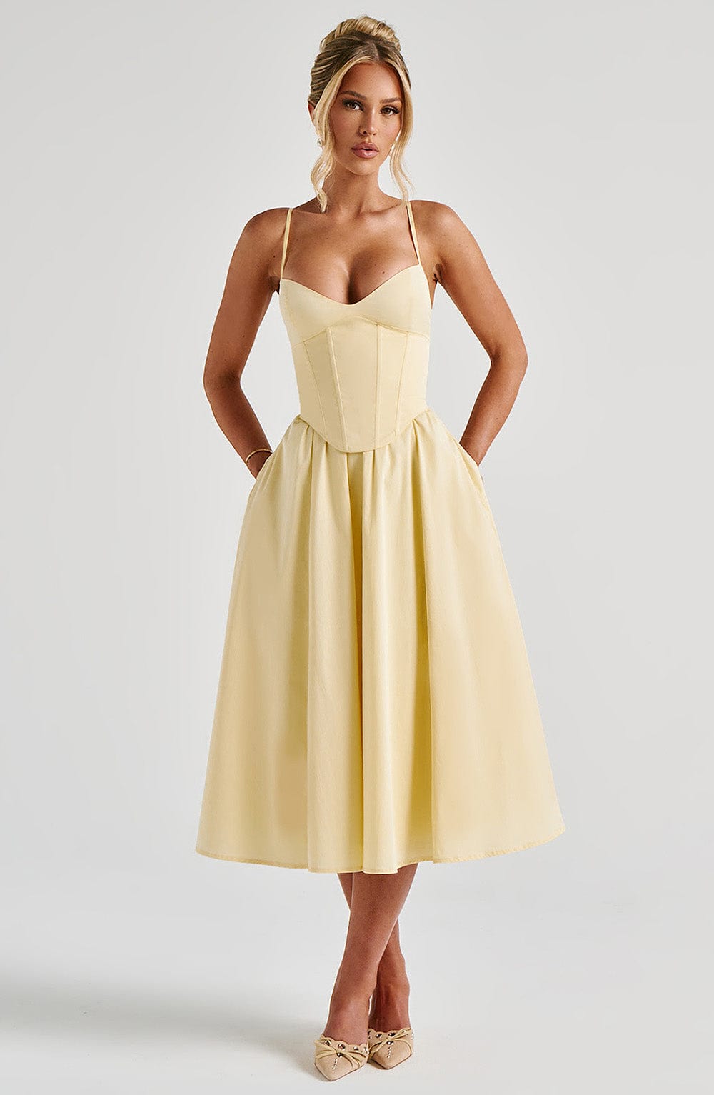 Solenne | Lemon Corset Midi Dress