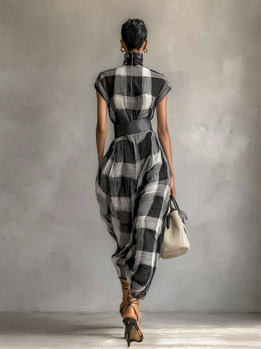 Sylvara | Checked Chiffon Maxi Dress