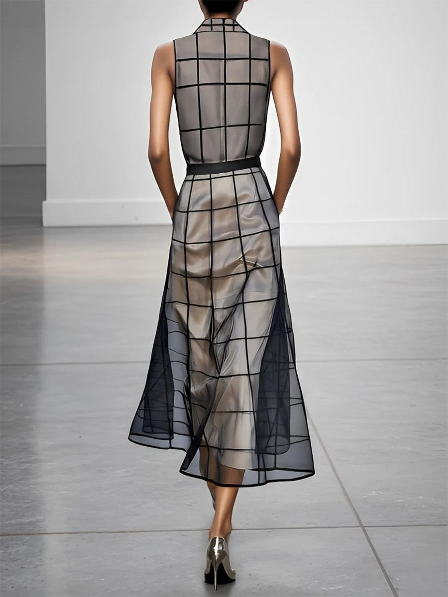 Veyonna | Checked Tulle Maxi Dress