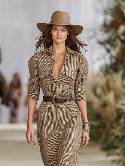 Corvella | Striped Lapel Maxi Dress