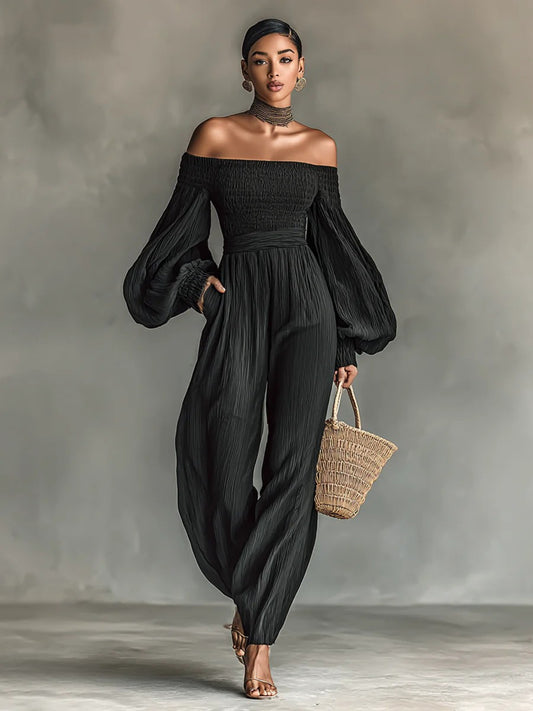 Celistra | Pleated Off-Shoulder Jumpsuit