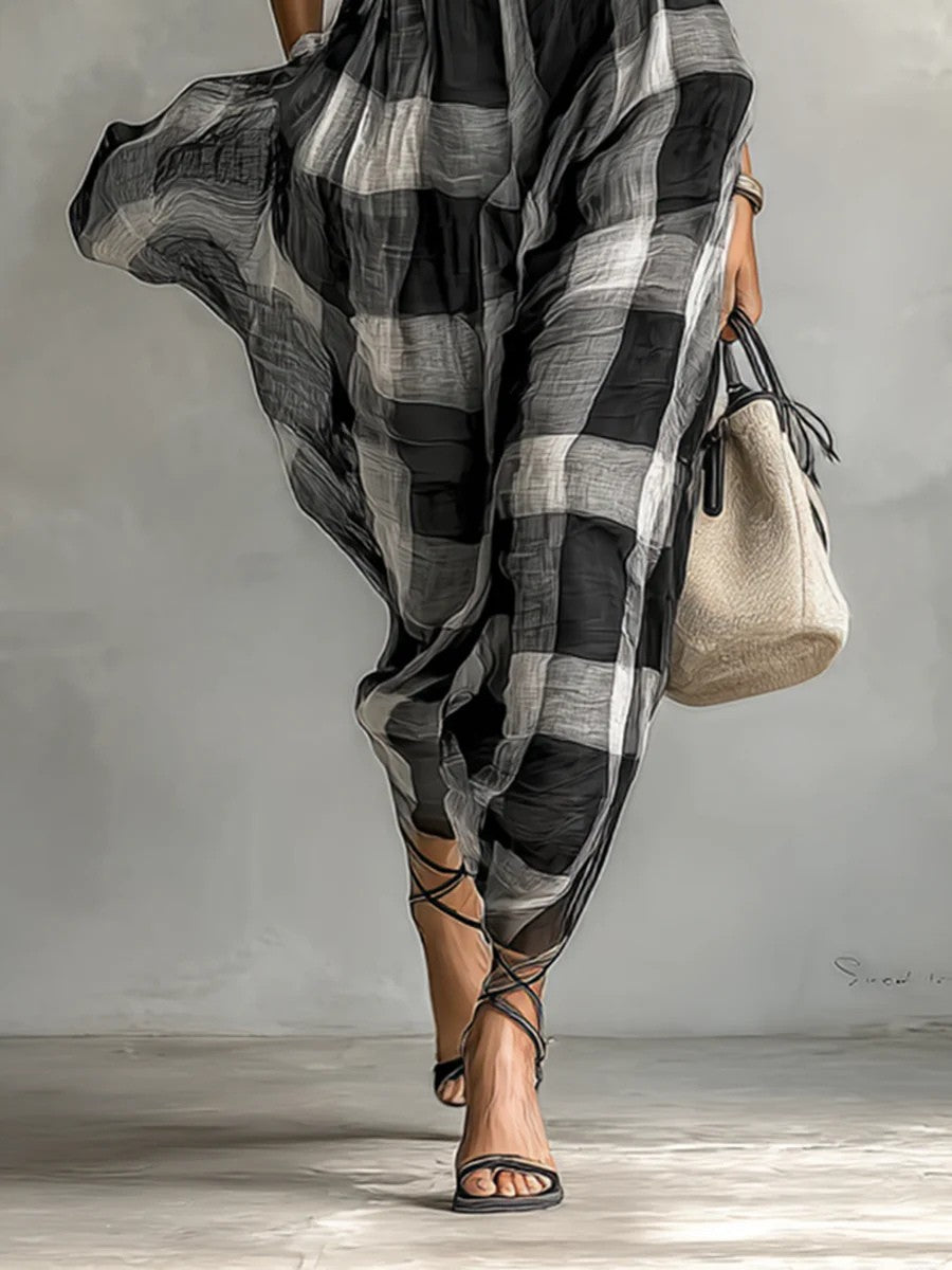 Sylvara | Checked Chiffon Maxi Dress