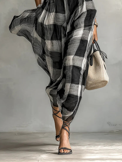 Sylvara | Checked Chiffon Maxi Dress