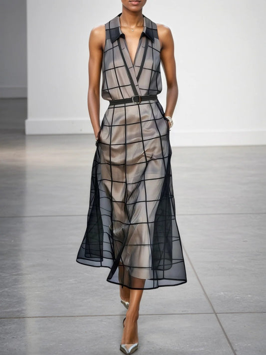 Veyonna | Checked Tulle Maxi Dress