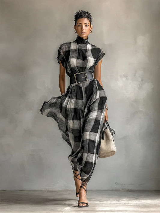 Sylvara | Checked Chiffon Maxi Dress