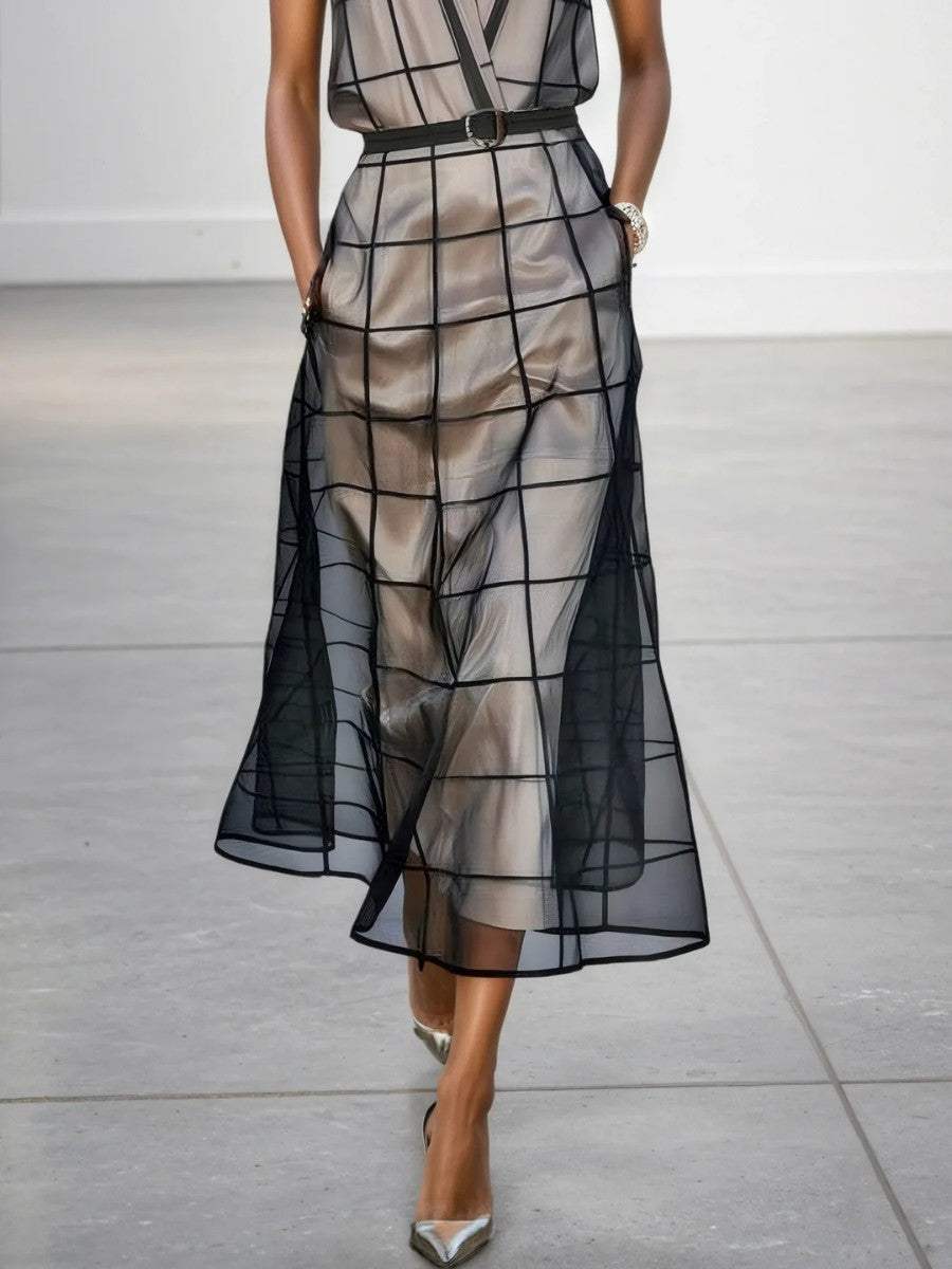 Veyonna | Checked Tulle Maxi Dress