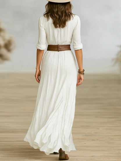 Thessara | Pleated Lapel Maxi Dress