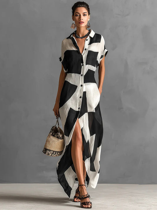 Altheira | Geometric Chiffon Shirt Dress