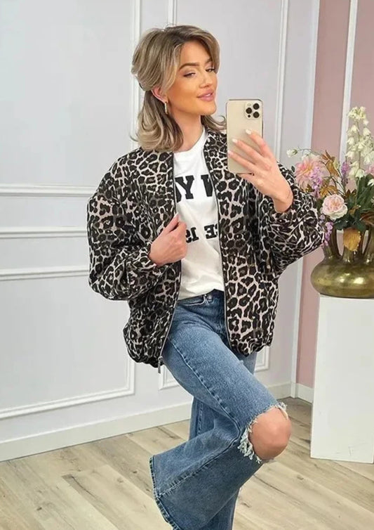 Selene | Leopard Print Bomber Jacket