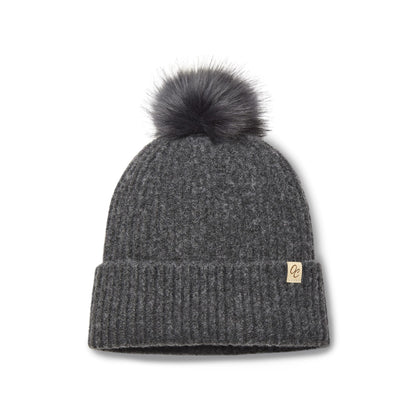 Satin Lined Beanie with Pom - Carrie in Dark Grey