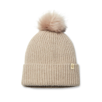 Satin Lined Beanie with Pom - Carrie in Sand